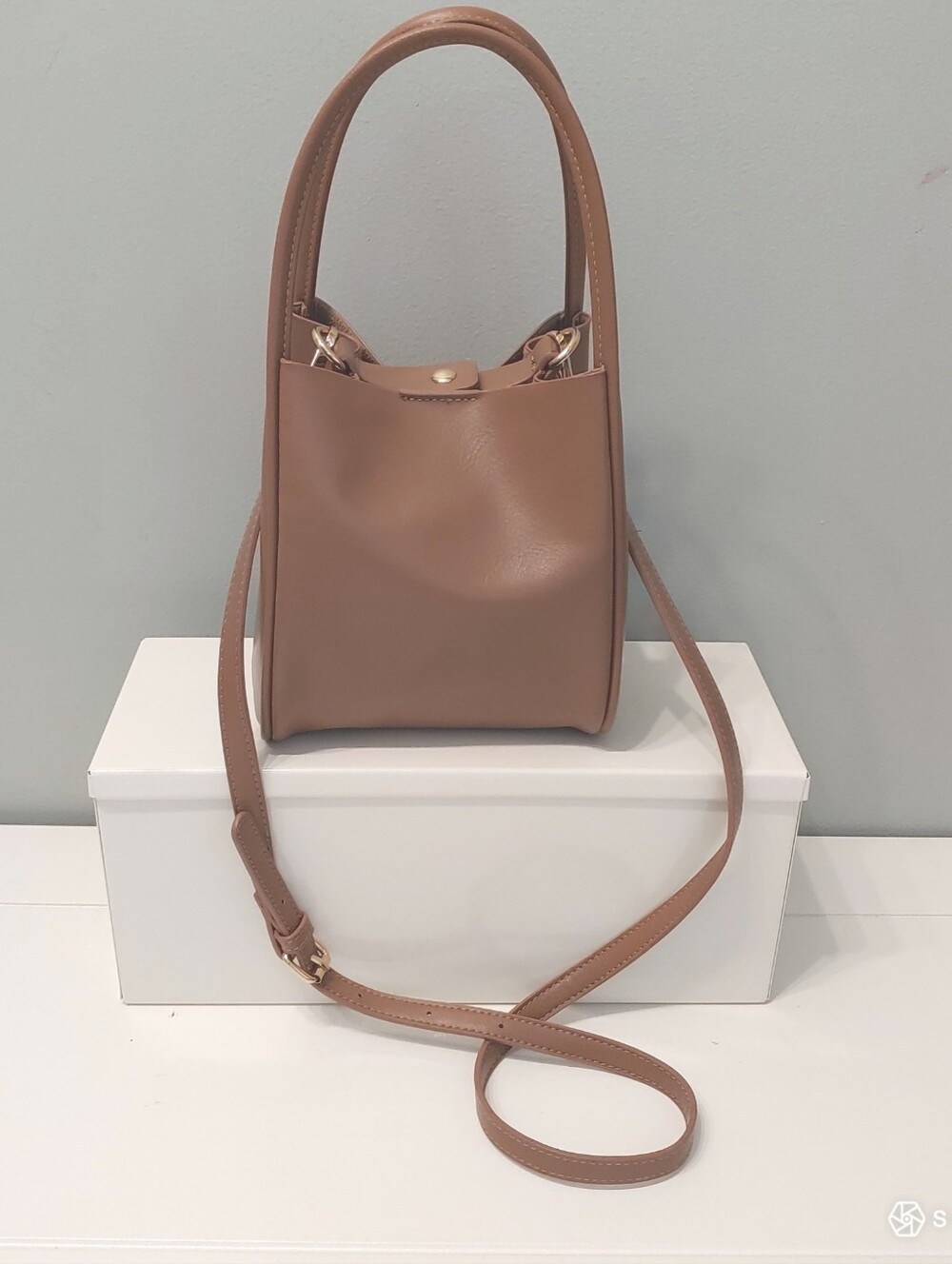 Y2K Women faux leather Crossbody handle tan tote bucket miniBag Detachable Strap